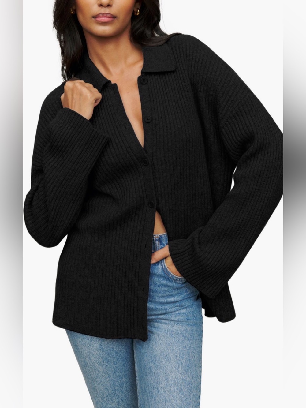 EUC Reformation Fantino Recycled Cashmere Blend Cardigan in Black size S